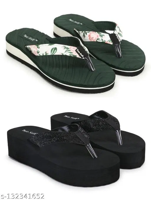 Twosoft EVA Flip-flops for Women (Multicolor, 5) Pack of 2