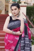 Crepe Printed Saree for Women, Black 