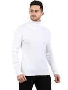 Cotton Blend Solid Hi-Neck Sweater for Men, White 