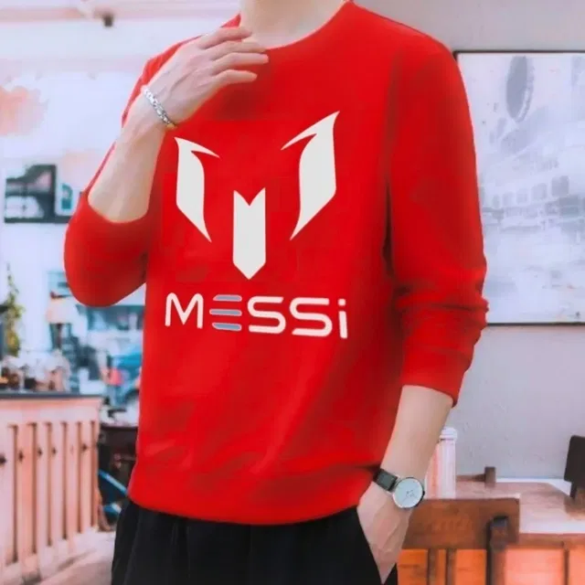 Cotton Blend Round Neck T-Shirt for Men (Red, L)
