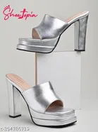 [50] Solid Synthetic Heel Sandals for Women 