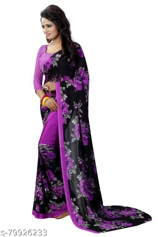 Georgette Printed Saree for Women, Multicolor (6.3 m)