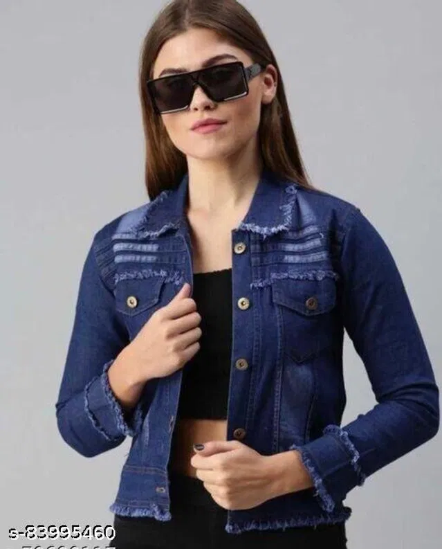 Full Sleeves Solid Jacket for Women & Girls (Blue, L)