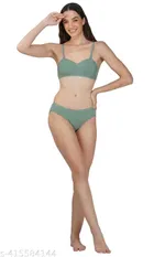 Cotton Blend Solid Lingerie Set for Women 