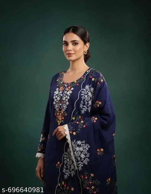 Jaipuri Style Kurti for Women (Navy Blue, Un Stitched)
