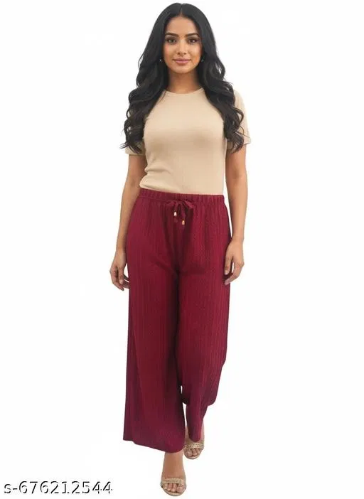 Palazzo Pants for Women (Maroon, L)