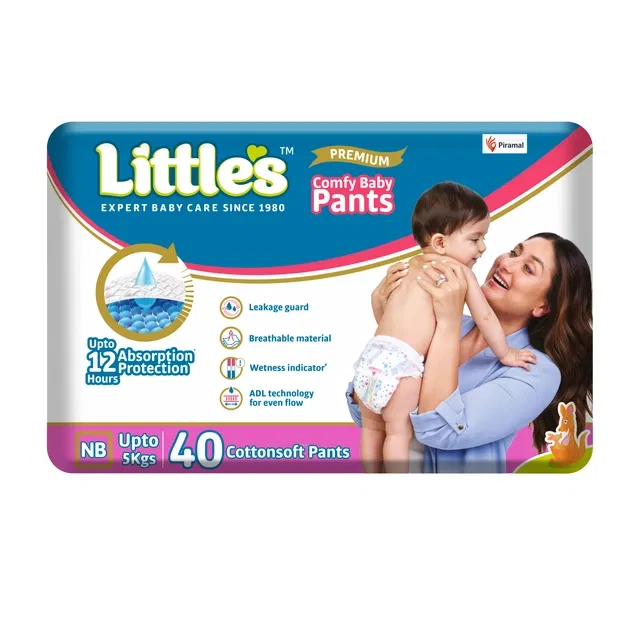 लिटल्स कम्फ़ी बेबी डायपर पैंट्स - नवजात, अप टू 5 kg तक 40 Pcs