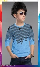 Cotton Round Neck T-Shirt for Boys (Blue & Black, 4-5 Years)