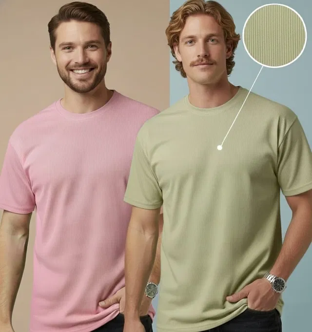 Polyester Round Neck T-shirt for Men, Multicolour, Pack of 2 (L)