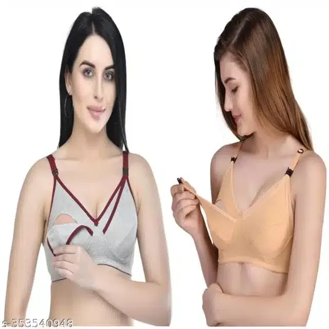 Cotton Blend Feeding Bra for Women (Assorted, XXL) (Pack of 2)