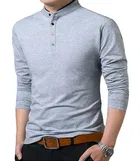 Cotton Blend Mandarin Collar Solid T-Shirt for Men 
