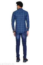 Cotton Blend Checkred Shirt for Men, Blue 