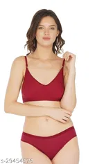 Cotton Blend Solid Lingerie Set for Women 