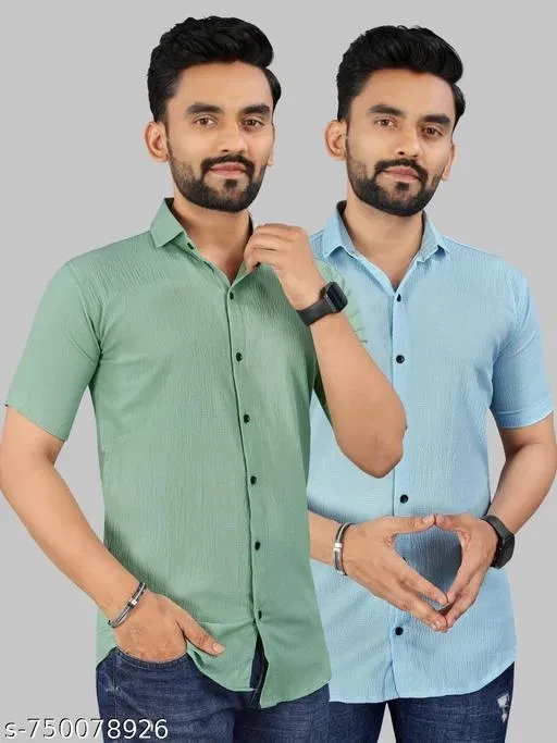 Casual Shirts for Men, Pack of 2 (Green, L)
