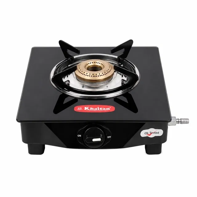 Khaitan 1 Burner BP-JIO Black Glass Manual Gas Stove  (1 Burners, Pack of 1)