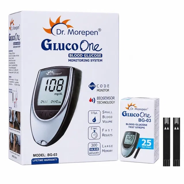 Dr. Morepen BG-03 Glucometer with 25 Test Strips (Black, Grey)