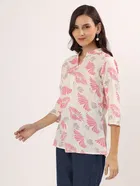 Band Coller Floral Print Top for Women 