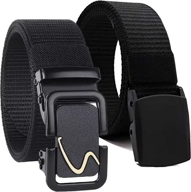 Casual Nylon Belt for Men (Black, Pack of 2)