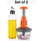 Manual Push Chopper 500 ml with 1 Litre Plastic Oil Dispenser - Assorted