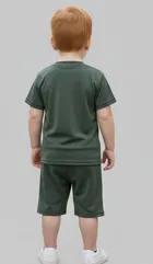 Cotton Blend Solid Clothing Set for Boys, Green 