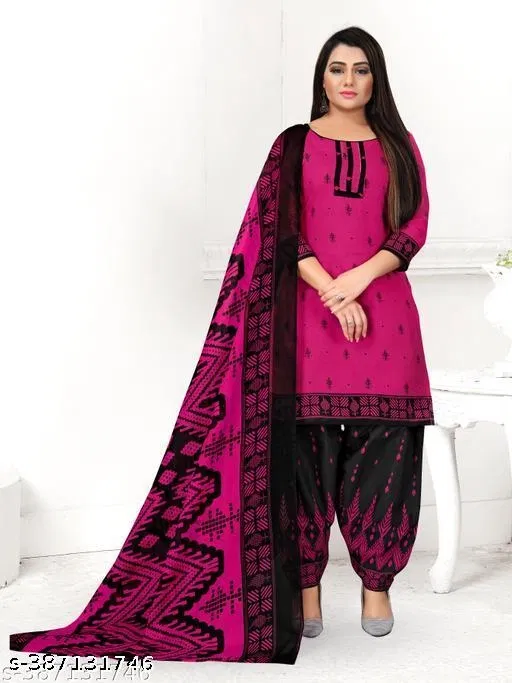 Cotton Printed Salwar Suit & Dupatta Sets for Women (Pink, XL)