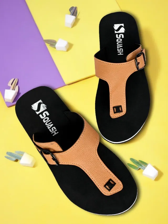 Slippers for Men (Tan & Black, 10)