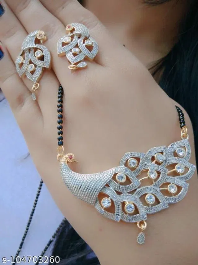Alloy Mangalsutra with Earrings for Women (Multicolor, Set of 1)
