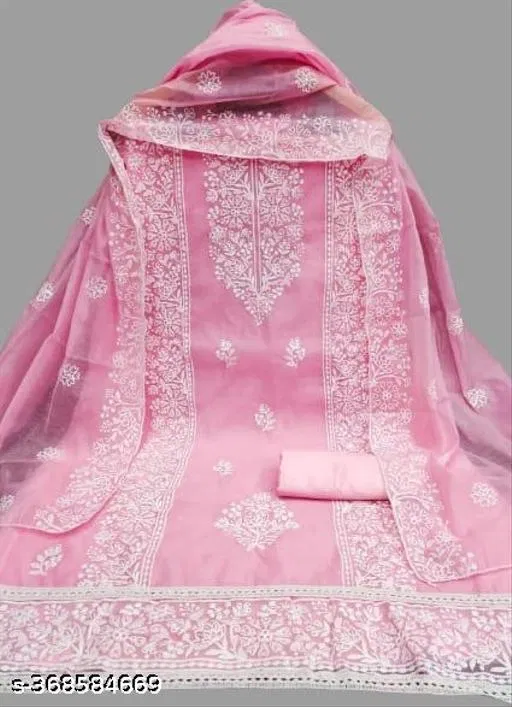 Chanderi Cotton Embroidered Punjabi/All Over Suits for Women (Pink, Un Stitched)