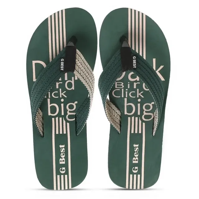 Printed Mens Flipflops & Slippers (Green, 9)
