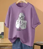 Cotton Blend Printed T-shirt for Women, Purple 