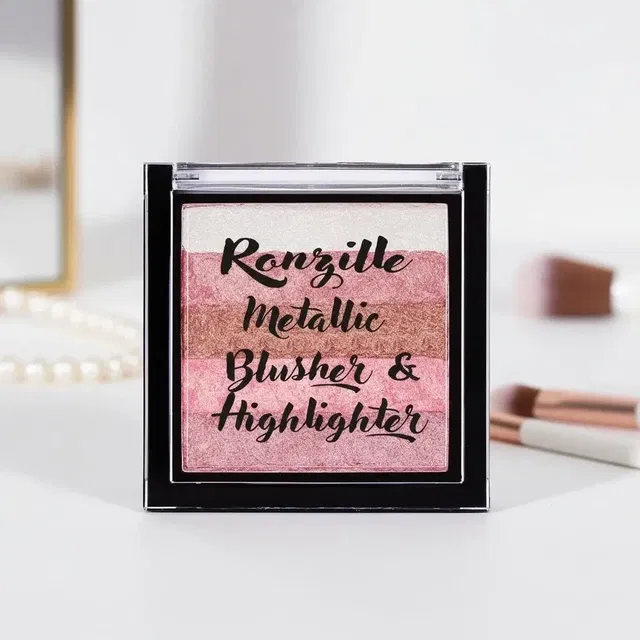 Ronzille Metallic Blusher & Square Palette Highlighter, Shade 03