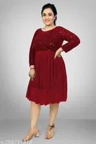 Net Solid Dress for Women 