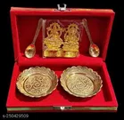 Laxmi Ganesh Ji Brass Bowl and Spoon Set, Pack of 5 