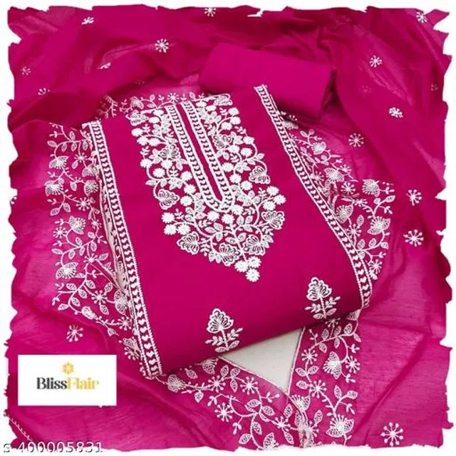 Embroidered Unstitched Suit for Women (Dark Pink, 2.25 m)