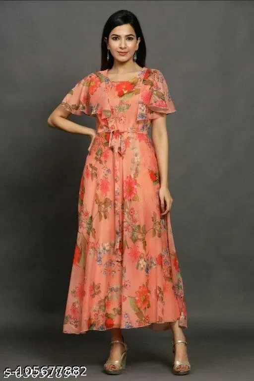 One Piece Gown for Women (Orange, L)