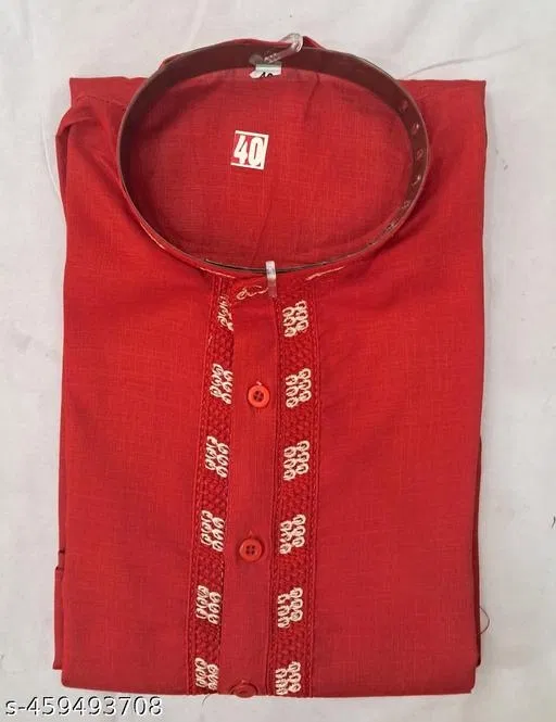 Cotton Solid Kurta for Men, Red (XXL)