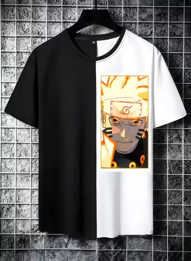 Half Sleeves T-Shirt for Men (Black & White, S)