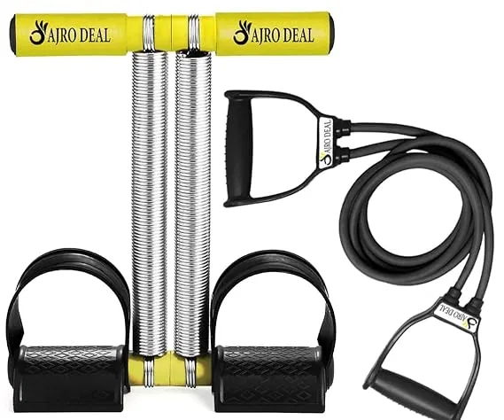 Stainless Steel Tummy Trimmers With resistance bands for Home Workout, Yellow & Black