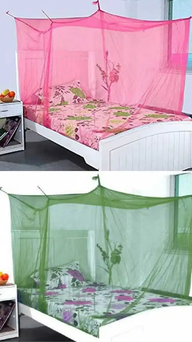 Polyester Single Bed Mosquito Net (Pack of 2) (Pink & Green, 6x3 feet)