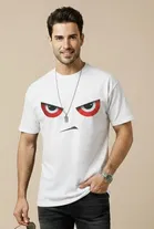 Polyester Printed T-shirt for Men, White 
