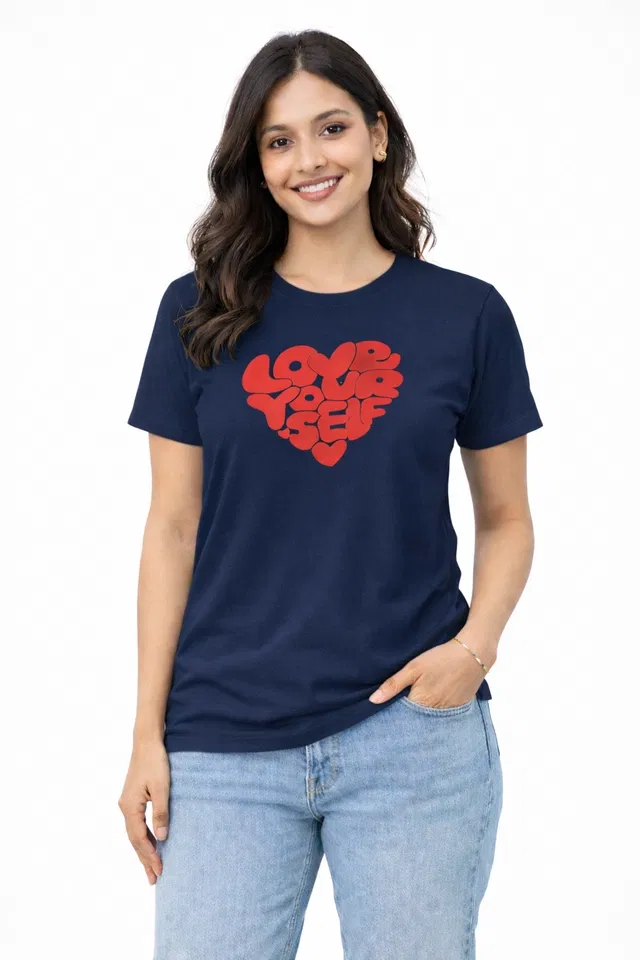 Regular Tshirts for Women (Navy Blue, XL)