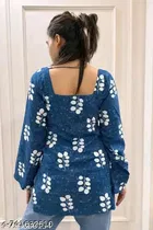 Rayon Printed Short Kurti for Women, Blue 