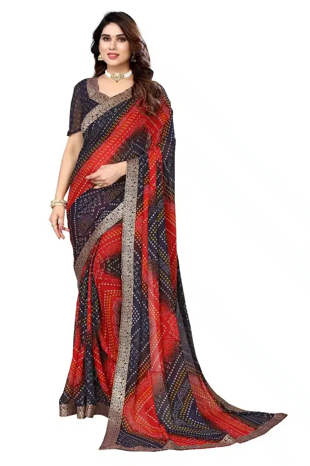 Georgette Printed Saree for Women (Navy Blue, 6 m)
