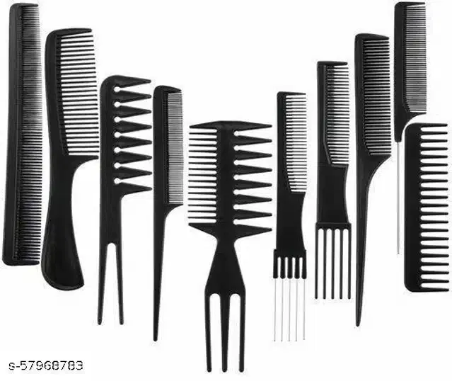 Plastic Hair Combs (Black, Set of 10)