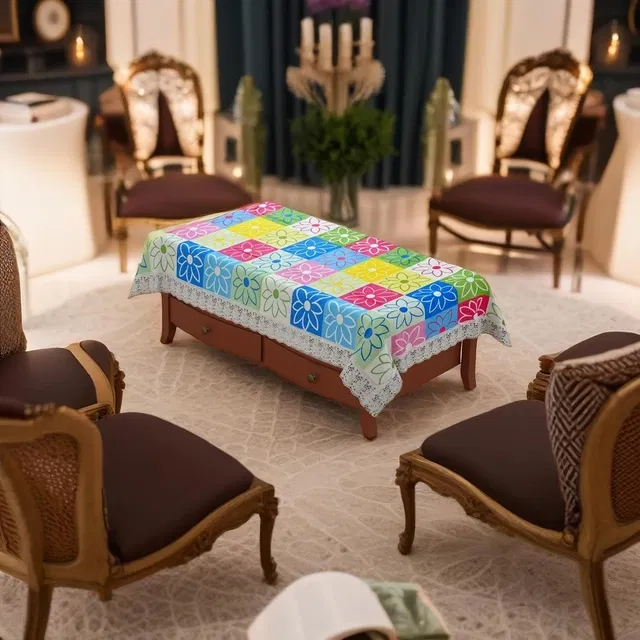 PVC Printed 4 Seaters Table Cover (Multicolor, 40x60 inches)