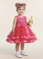 Denim Printed Frock  For Girls, Blue 