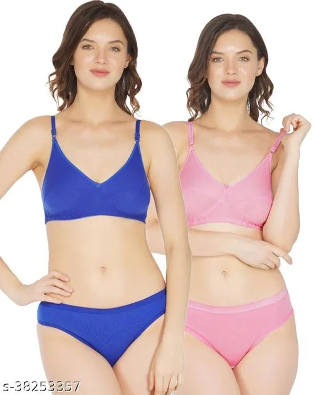 Cotton Blend Solid Lingerie Set for Women (Multicolor, 38A) (Pack of 2)