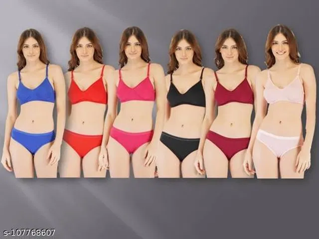Cotton Blend Solid Lingerie Set for Women (Multicolor, 34B) (Pack of 6)