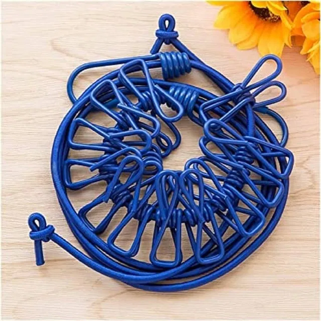 Multicolor Cloth Rope for Cloth Drying Rope with Hooks Rope for Drying Clothes Hanging Rope with 12 Clips