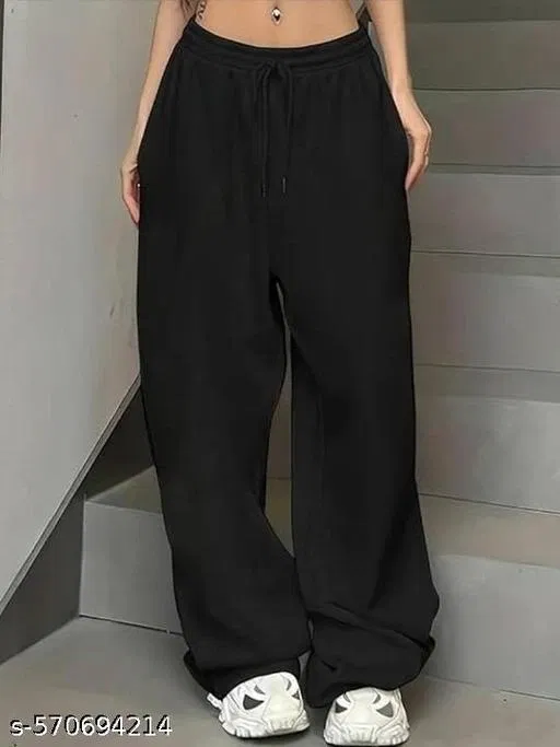 Cotton Blend Solid Trousers for Men, Black (L)